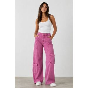 NKN Nekane Magenta Pink Denim Cargo Pants Wide-Leg High-Rise EU 38 | US 6